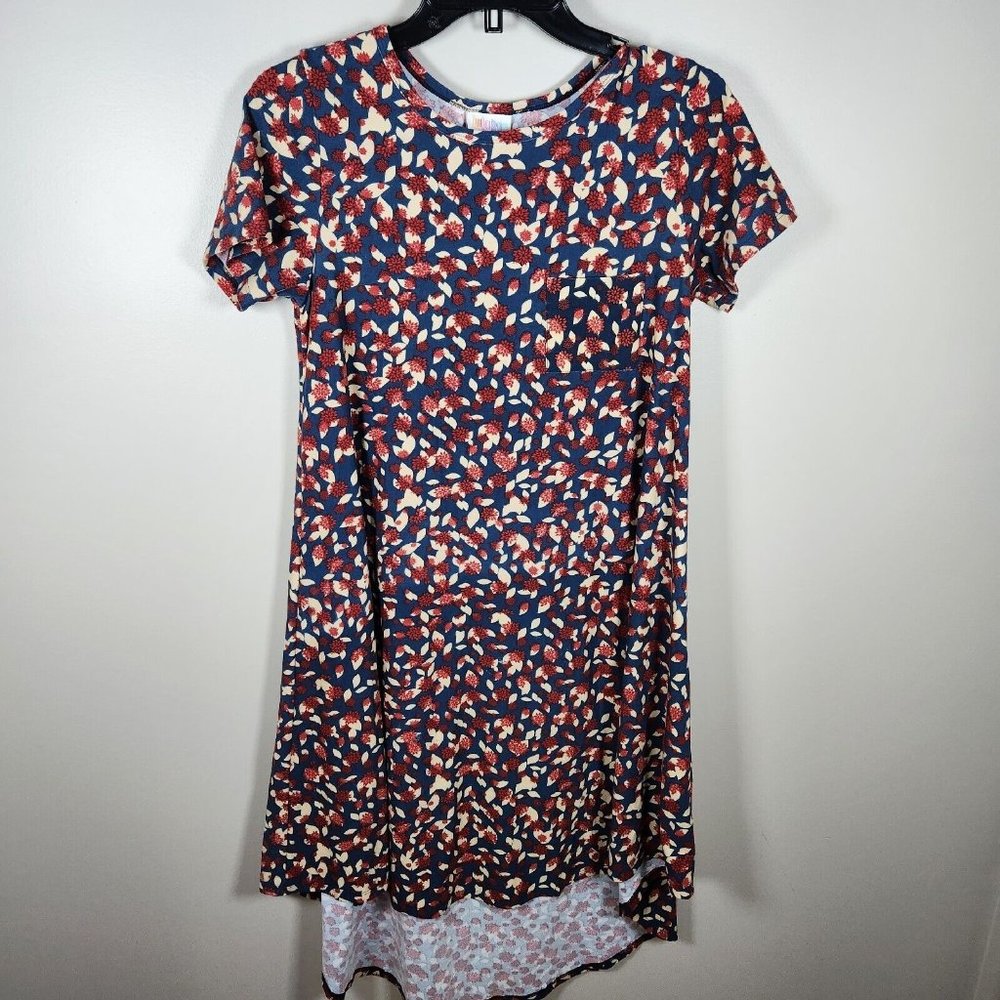 Lularoe Dress Womens XXS Red Blue Carly Swing Floral 4th of July Patriotic